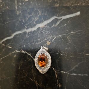 Elegant Silver and Orange Pendant Necklace